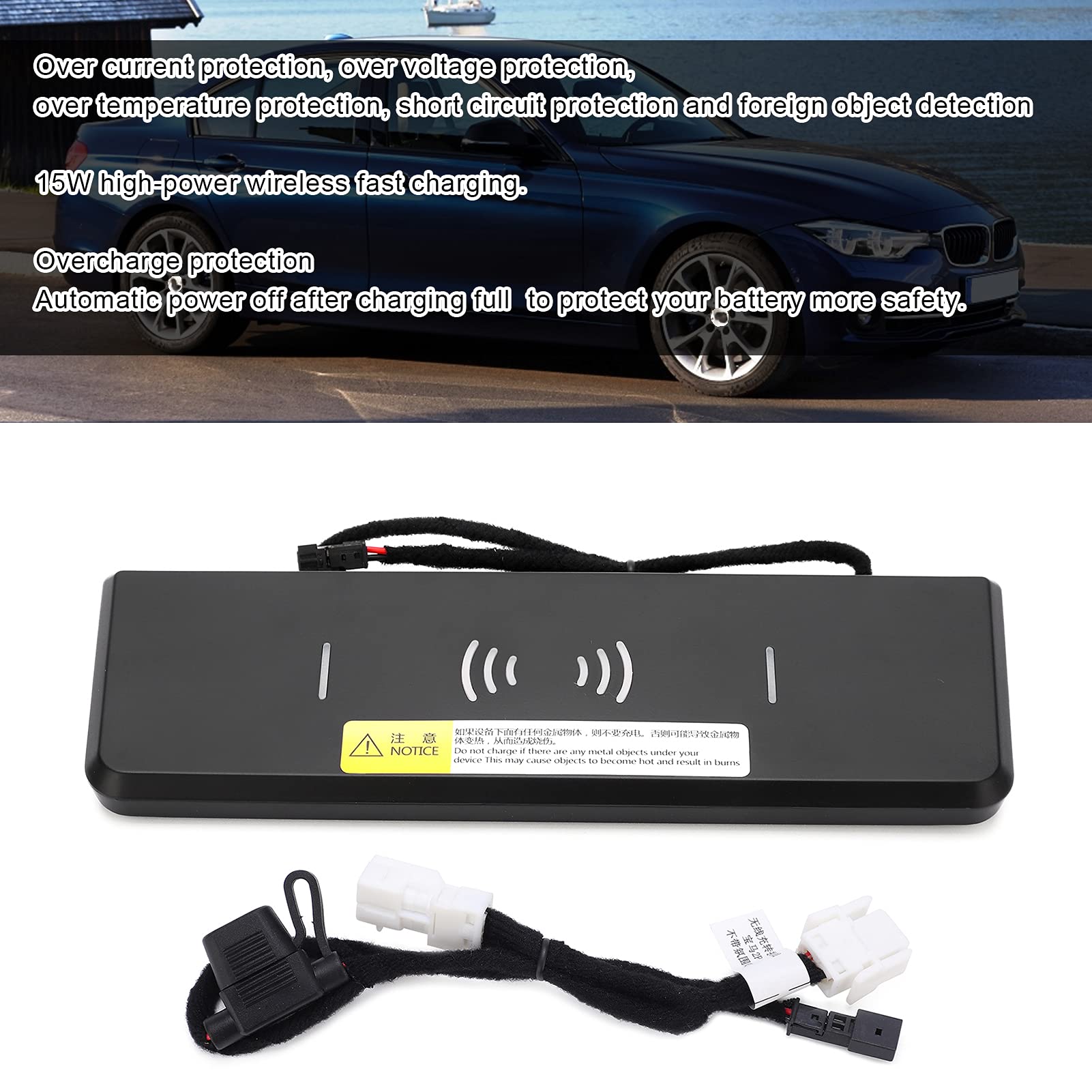 Caricabatterie Wireless per Auto, Caricabatteria Rapido Wireless per Auto 15 W Supporto per Telefono QC di Ricambio per Serie 3/4 Serie 2016-2019