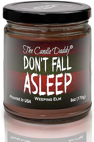 Don't Fall Shleep - Vela perfumada de película de terror con olmo llorón espeluznante, vela en tarro de 6 onzas para Halloween, 40 horas de tiempo