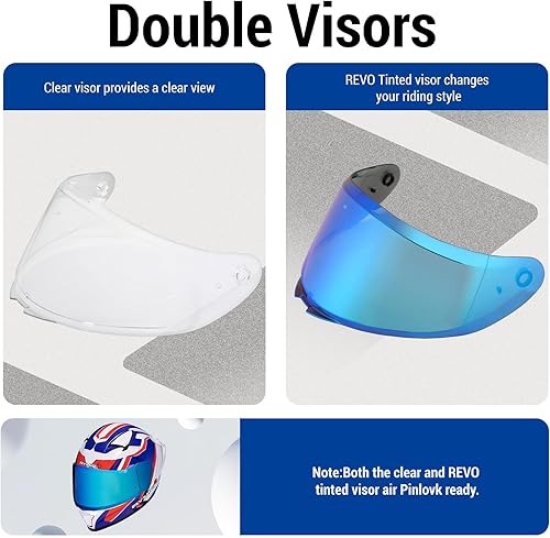 Miniatura 2 de SR6 Casco integral de motocicleta, equipado con viseras transparentes y multicolores, aprobado por DOT para carreras callejeras