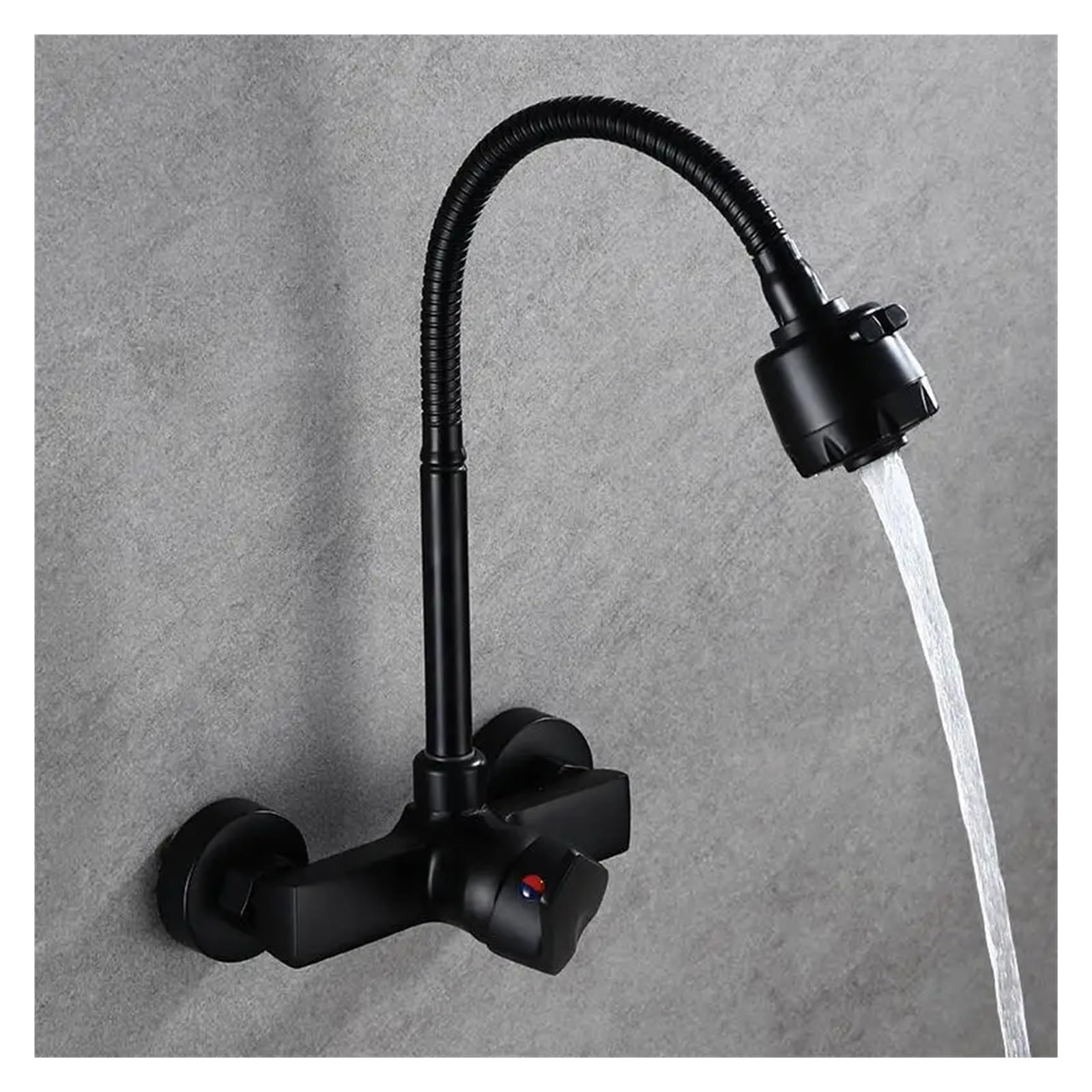 MXXQRHF Chrome Wall Mounted Dual Hole Kitchen Faucet, Hot Cold Water Mixer Tap Stream Spray Bubbler 360 Rotation Flexible Pipe,Bathroom Vanity Mixer
