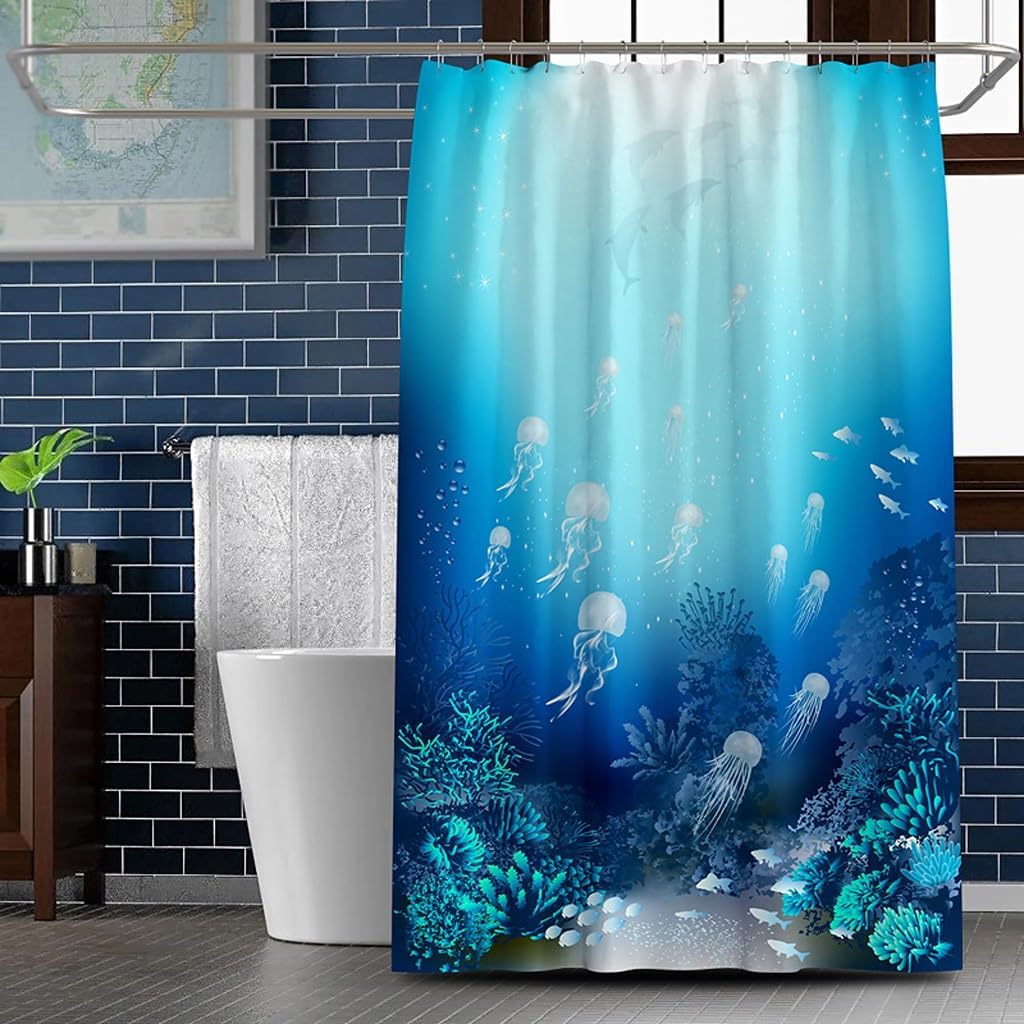 Shower Liner Shower Curtain Underwater World Pattern Shower Curtain Polyester Waterproof Shower Curtain Bathroom Partition Curtain Bathroom Curtain Suitable for Bathroom (Size : W120xH180cm) ( )