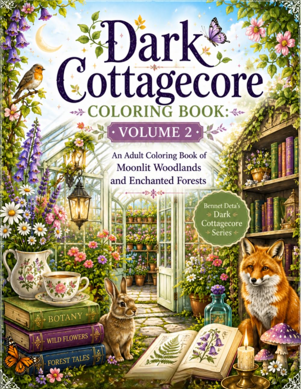Dark Cottagecore Coloring Book: Volume 2: An Adult Coloring Book of Moonlit Woodlands and Enchanted Forests (Bennet Deta 's Dark cottagecore series)