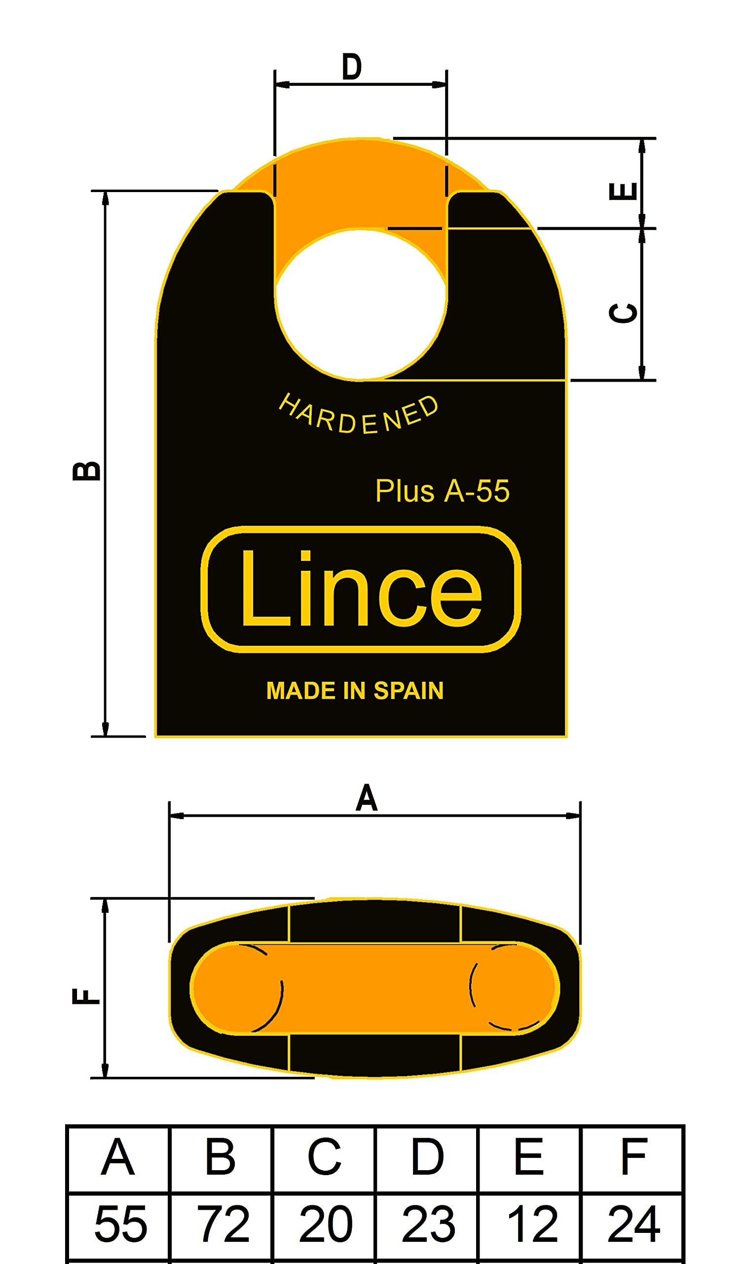 Lince Candado PLUS A-65 I Candados de Alta Seguridad, 65x87 mm. I Mecanismo de Cierre por dos bolas I Monobloque de acero macizo I Diseño ergonómico y máxima protección para el arco.