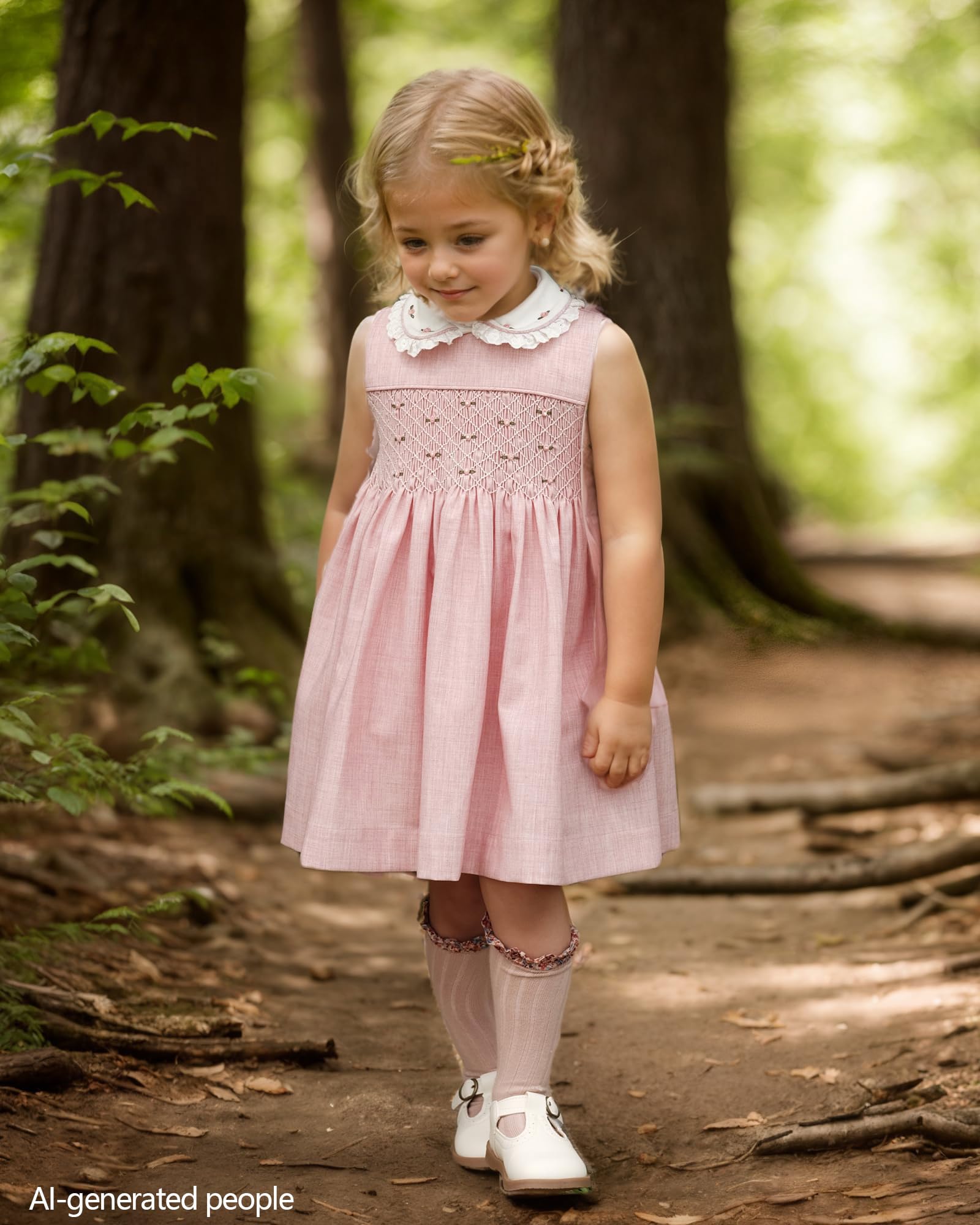 Twoflower Baby Mädchen Langarm Smocking Kleidung Kleinkind Herbst Floral gesmoktes Kleid Vintage Kleider für Weihnachten Geburtstag