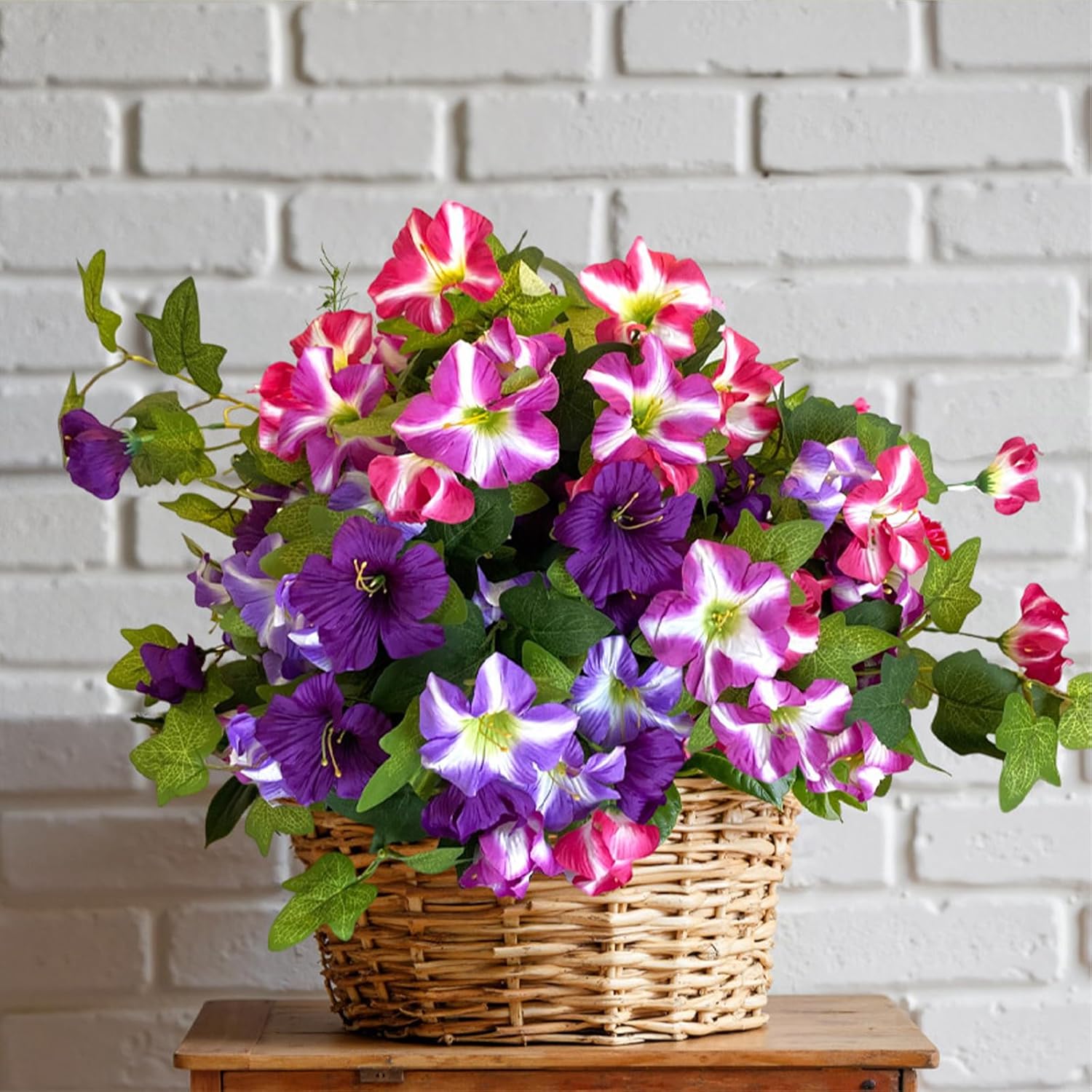 Artificial Flowers Plants for Outdoor, 2 Pcs Faux UV Resistant No Fade Floral for Home, Fake Petunias Flowers for Outside Porch Window Patio Garden Indoor Decor (Purple Red) - Image 6