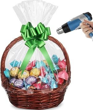 أكياس AOUKAR يتقلص التفاف لسلال الهدايا، 10 Pcs 20 x24 بوصة Chear PVC الحرارة يتقلص أكياس سيلوفان التفاف للتغليف أكياس كبيرة لعيد الفصح، عطلة، عيد ميلاد، وأي مناسبة