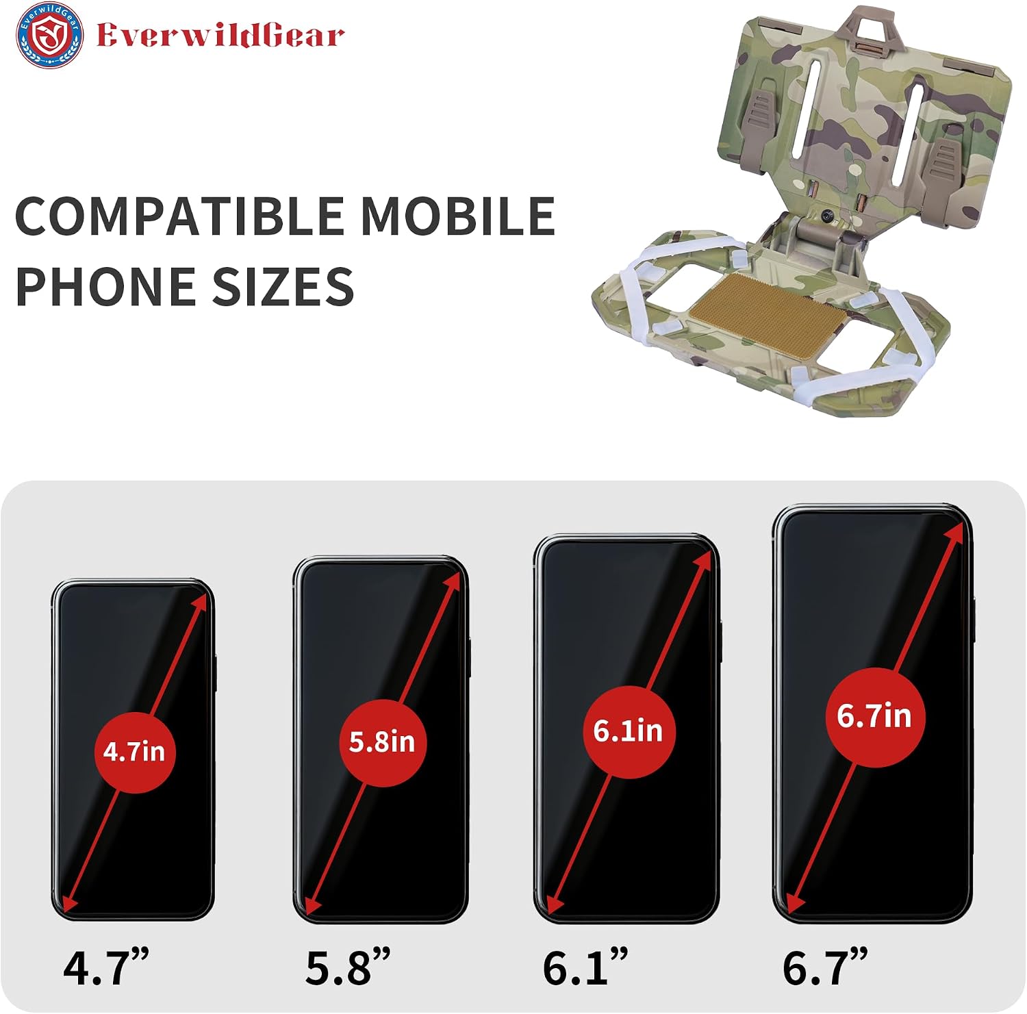 Tactical MOLLE Phone Holder for Plate Carrier Vest, Lightweight Plate Carrier Phone Chest Mount for Screen Size 4.7"-6.7", Tactical Police Vest MOLLE Accessories