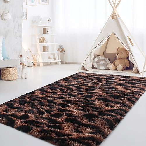 CRUGZ Alfombra de área con estampado de leopardo de 5 x 7 pies, ultra suave, con estampado de guepardo, para sala de estar, dormitorio, habitación