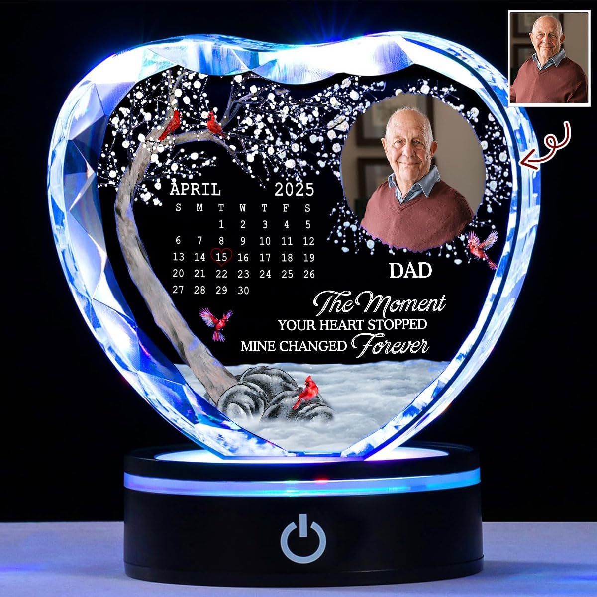 Wrappiness Custom Photo Crystal LED Light - Personalized Memorial Gift for Loss of Loved One - Elegant Memorial Crystal Light for Remembrance Keepsake (Light 01)