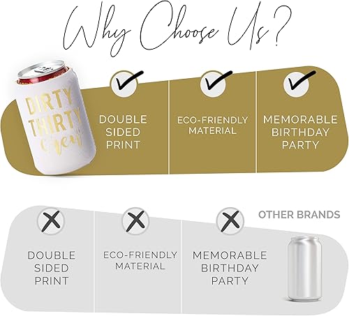 Miniatura 7 de Dirty Thirty Crew - Juego de 12 enfriadores de latas, decoraciones de cumpleaños de 30 para él y ella, recuerdos de fiesta de 30 cumpleaños,