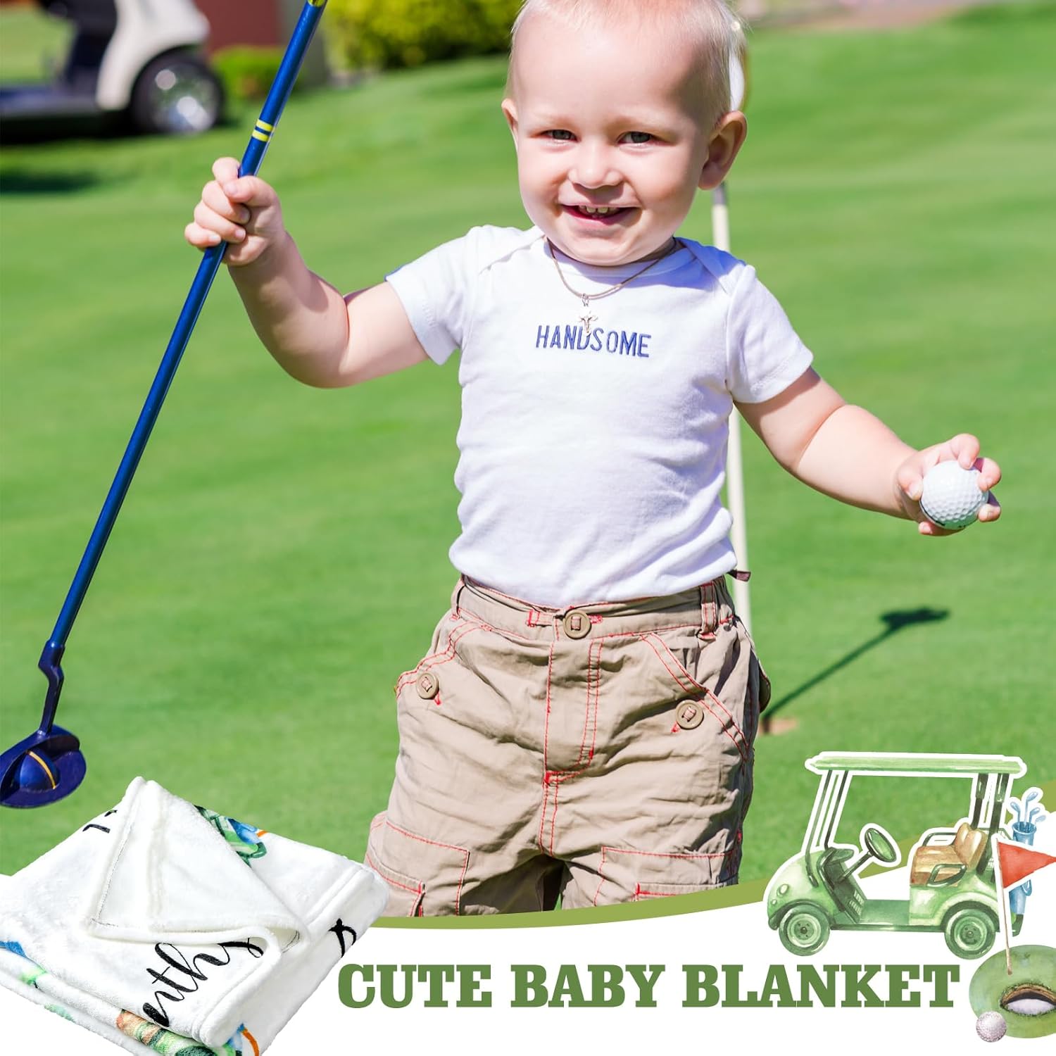 Golf Print Baby Monthly Milestone Blanket Newborn Baby Boy Green Gender Neutral Newborn and Nursery Essentials Personalized Ideas for Nursery Decor (Green, Golf) - Image 3