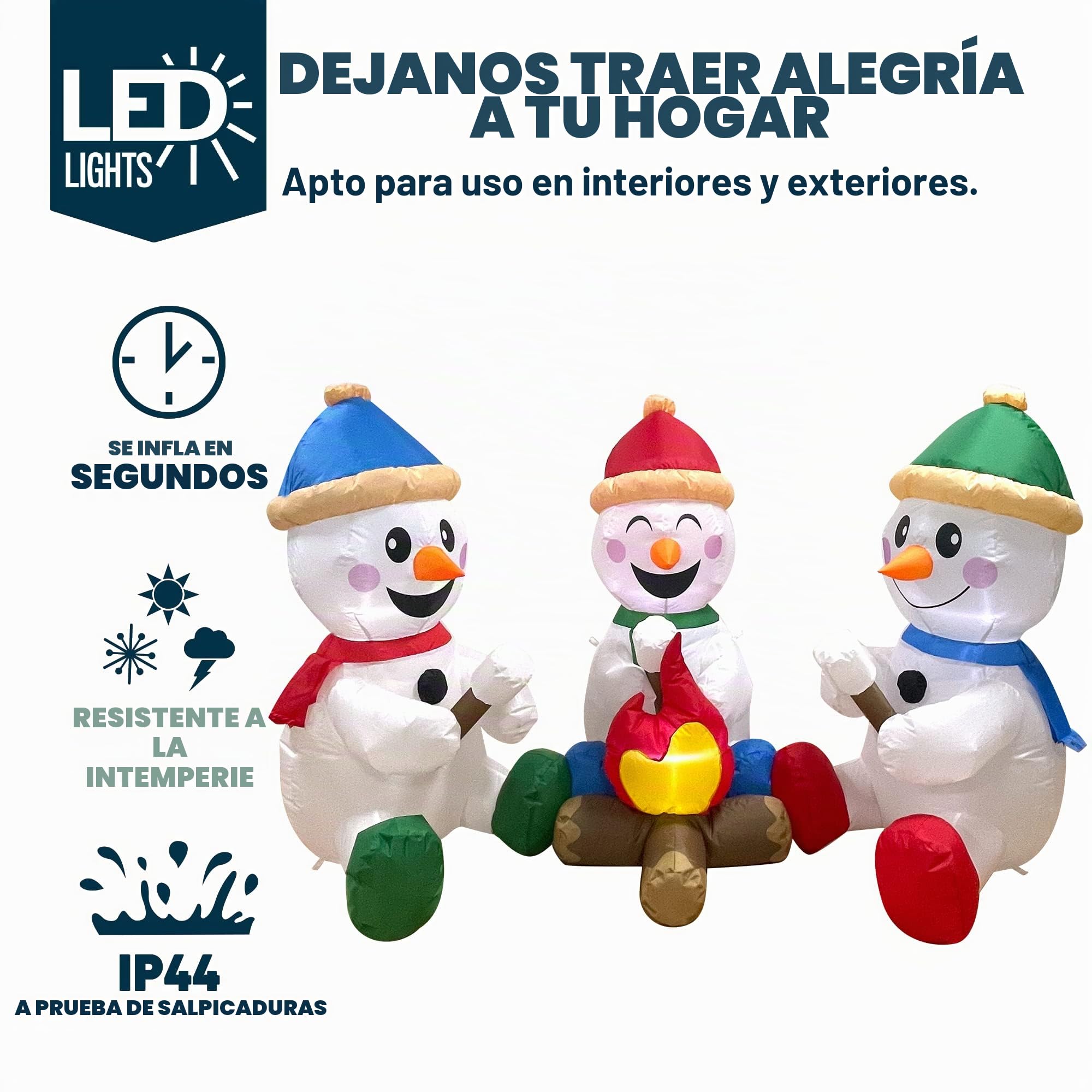 Joiedomi - Muñeco de Nieve Inflable de Navidad de 6 pies de Largo con fogata, Paquete de 3 muñecos de Nieve pequeños con LED incorporados, decoración navideña Inflable para Patio