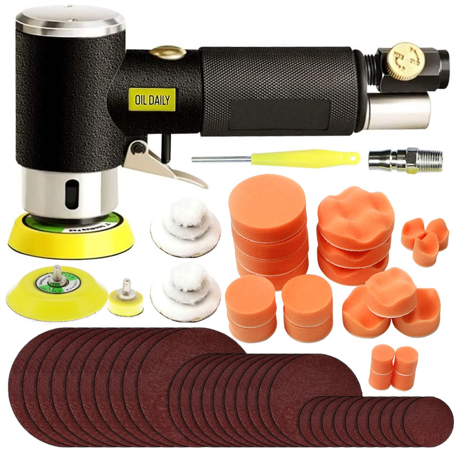 Mini Poliermaschine & Druckluft Exzenterschleifer Auto Polierer Set | 25mm 50mm 75mm Exzenter Schleifer Winkelschleifer mit 21tlg Polierschwamm,30tlg Schleifpapier Polierteller Kit Auto,Metall