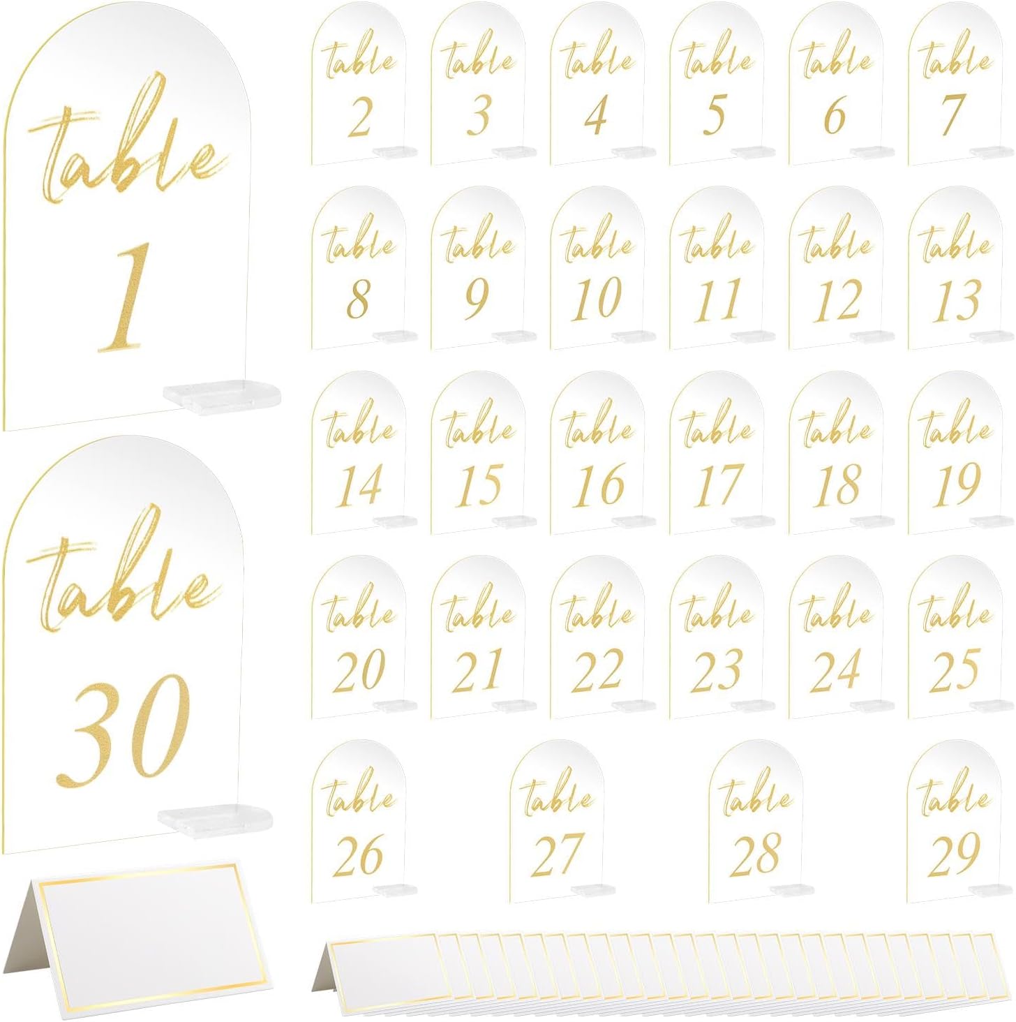 30 Sets Acrylic Table Numbers 1-30 with Stand - 4x6 Inch Gold Table Signs for Wedding Reception, Party Centerpieces Decor - Clear Modern Event Tables Number Holders