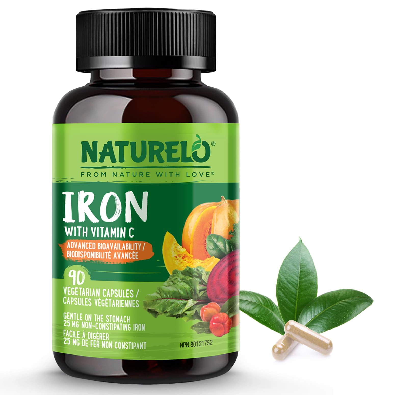 NATURELO Vegan Iron Supplement with Vitamin C and Organic Whole