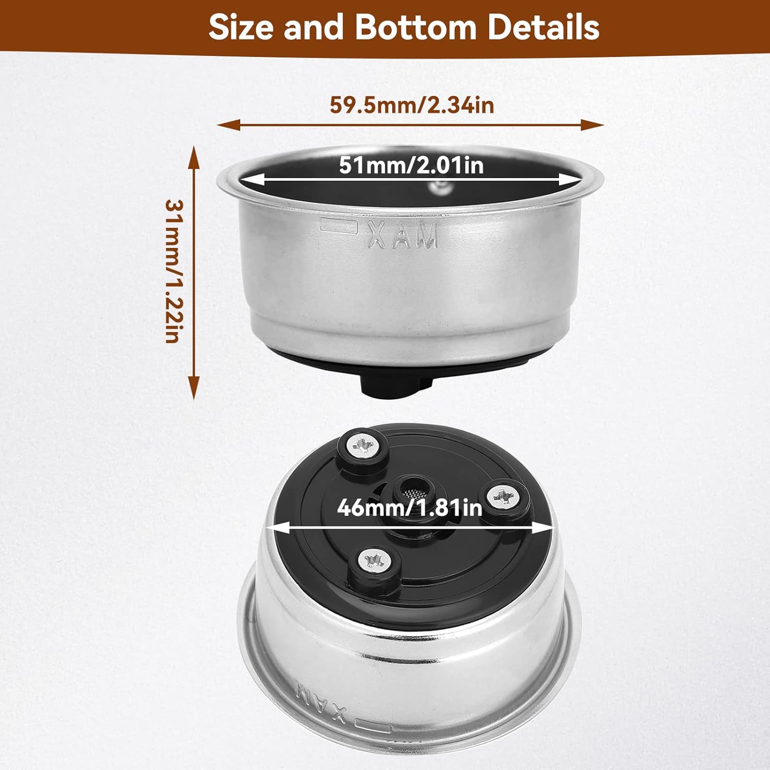 Diagram showing the dimensions of the 51mm portafilter filter basket