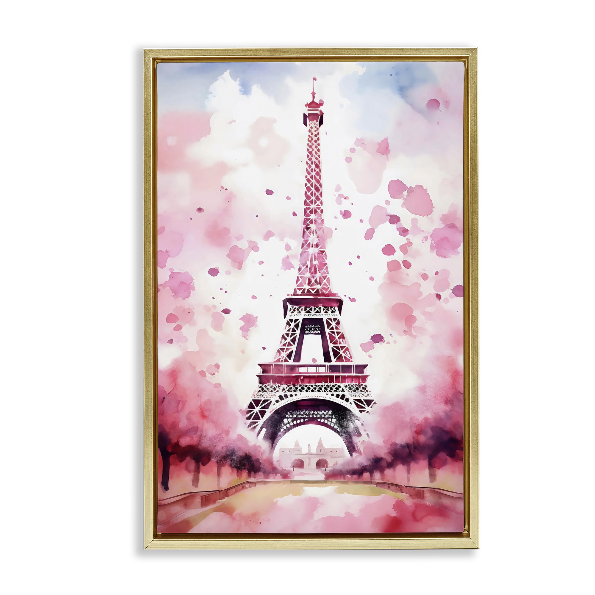 Stupell Industries 'Blush Watercolor Eiffel Tower', Floating Frame Canvas Art, Gold, 21 x 31 Inches, Easy to Hang and Sturdy, Made in USA, by Creative Studio