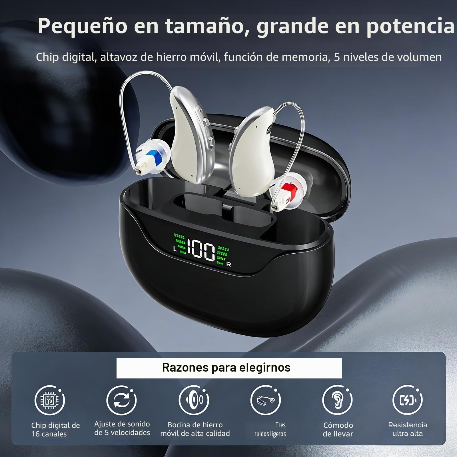 Dispositivo potenciador de sonido recargable para personas mayores y adultos, dispositivo de audio digital con control de volumen, pantalla digital HD, escucha un sonido claro, cómodo de llevar (negro