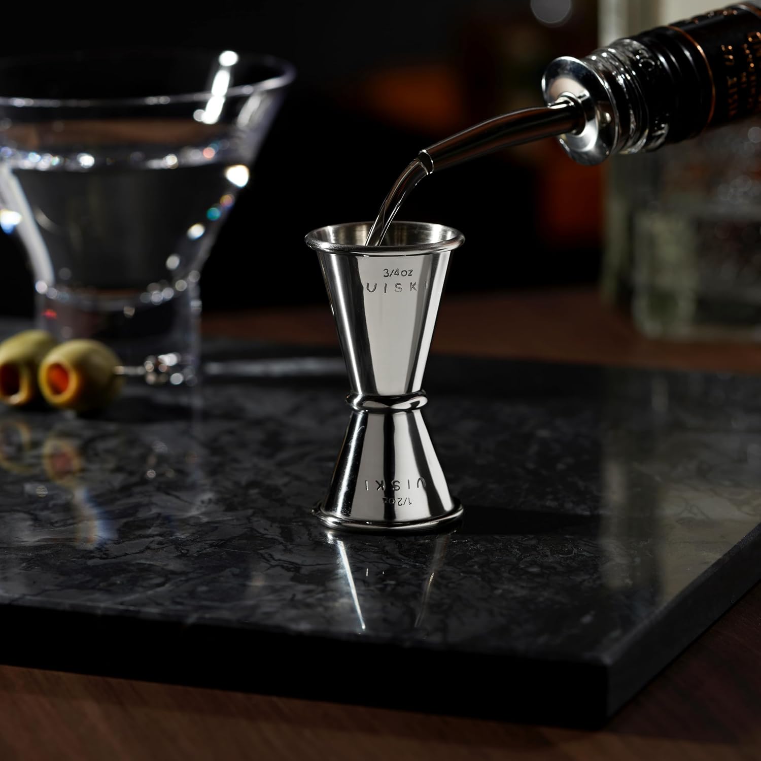 Viski Small Japanese Style Double Measure for Cocktails, Bar Tools and Accessories Stainless Steel Bartender Tool Measuring Shot Set of 1