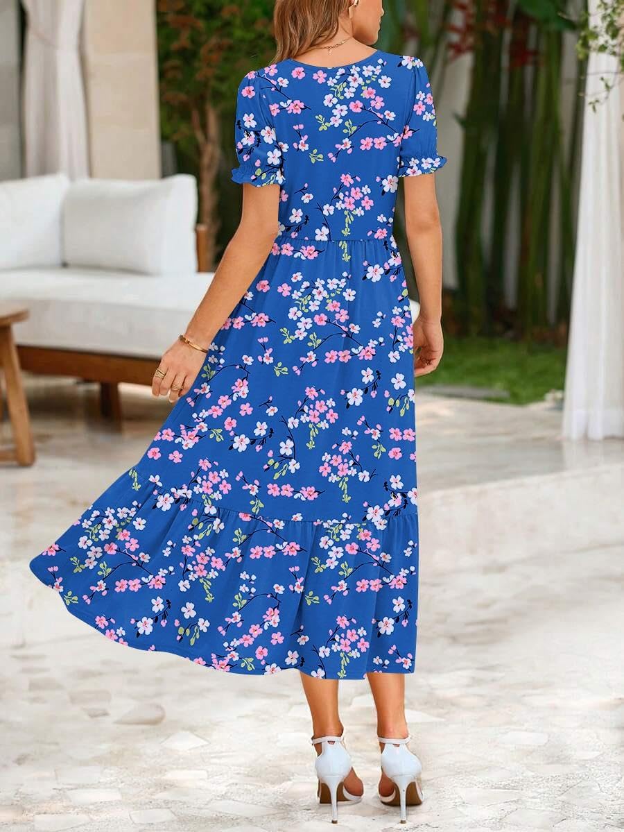 Zeagoo Summer Dresses for Women Flowy Casual Midi Dress Short Sleeve Tiered Dress Beach Vacation Sundresses with Pockets - Image 5