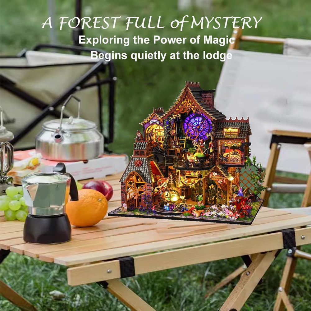 DIY Holzpuzzle Architektonisches Modell 3D Mini Puppenhaus Möbel Kit mit Musikbewegung und LED-Lichtern Kreativraum Bestes für Erwachsene Geschenk (ES015)