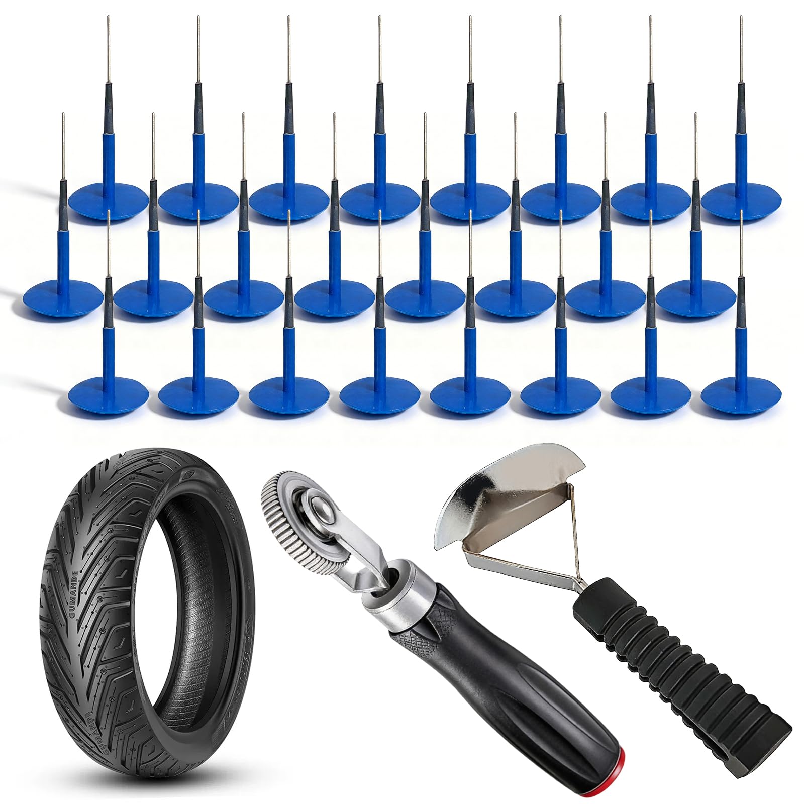 26 Stück Reifenpflege Reparaturset, 6MM Reifenstopfen Patch Gum, Reparatur Pilz Stecker, Mehrzweck-Reifenpilzstopfen-Set mit Reifen Rollenrad und Liner Scraper Sortiment für Auto LKW Fahrrad Motorrad