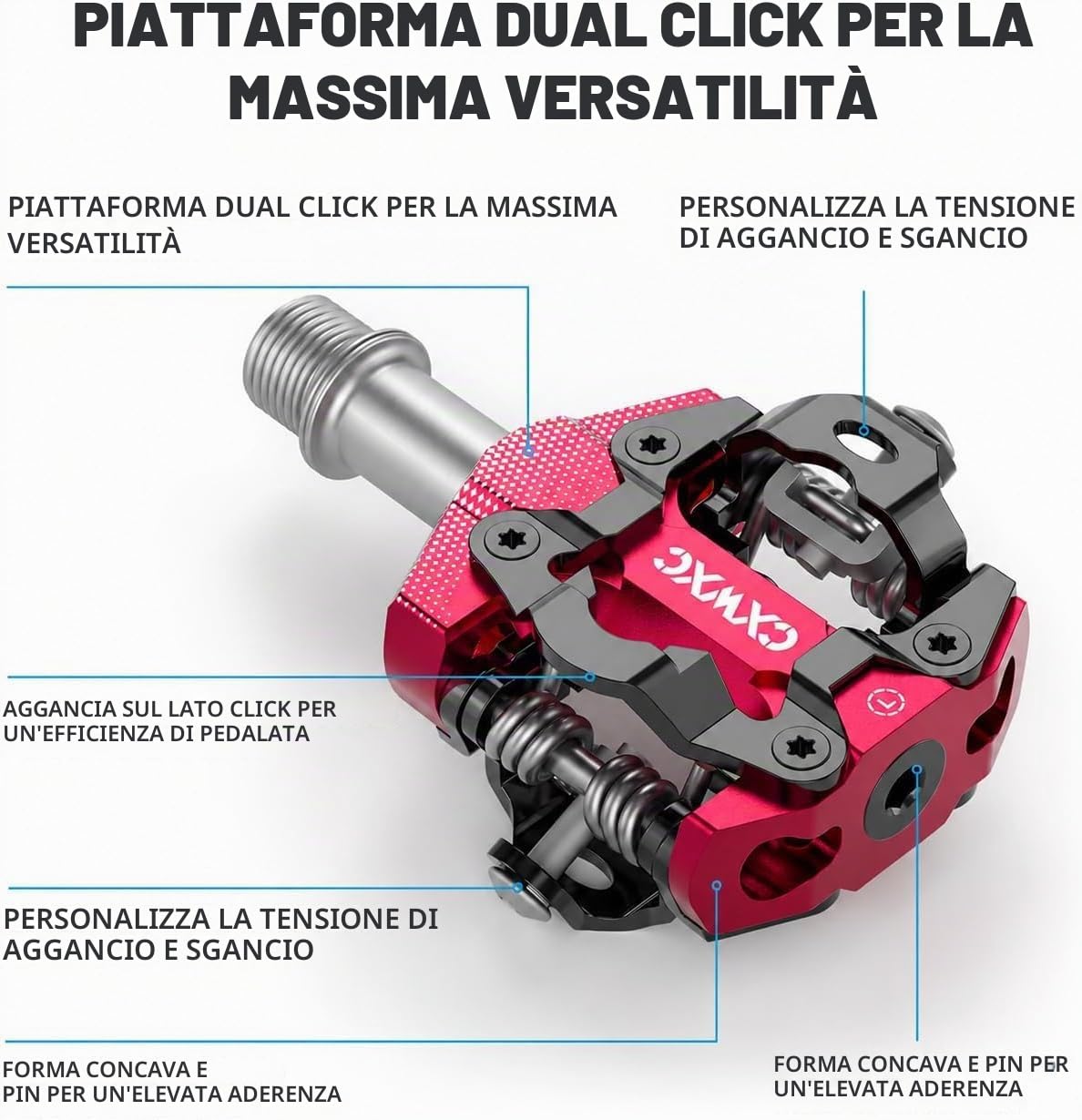 CXWXC Pedali per bicicletta Clic, pedali per mountain bike, pedali double face, piattaforma larga, antiscivolo, con 3 cuscinetti in alluminio, leggeri per mountain bike, trekking