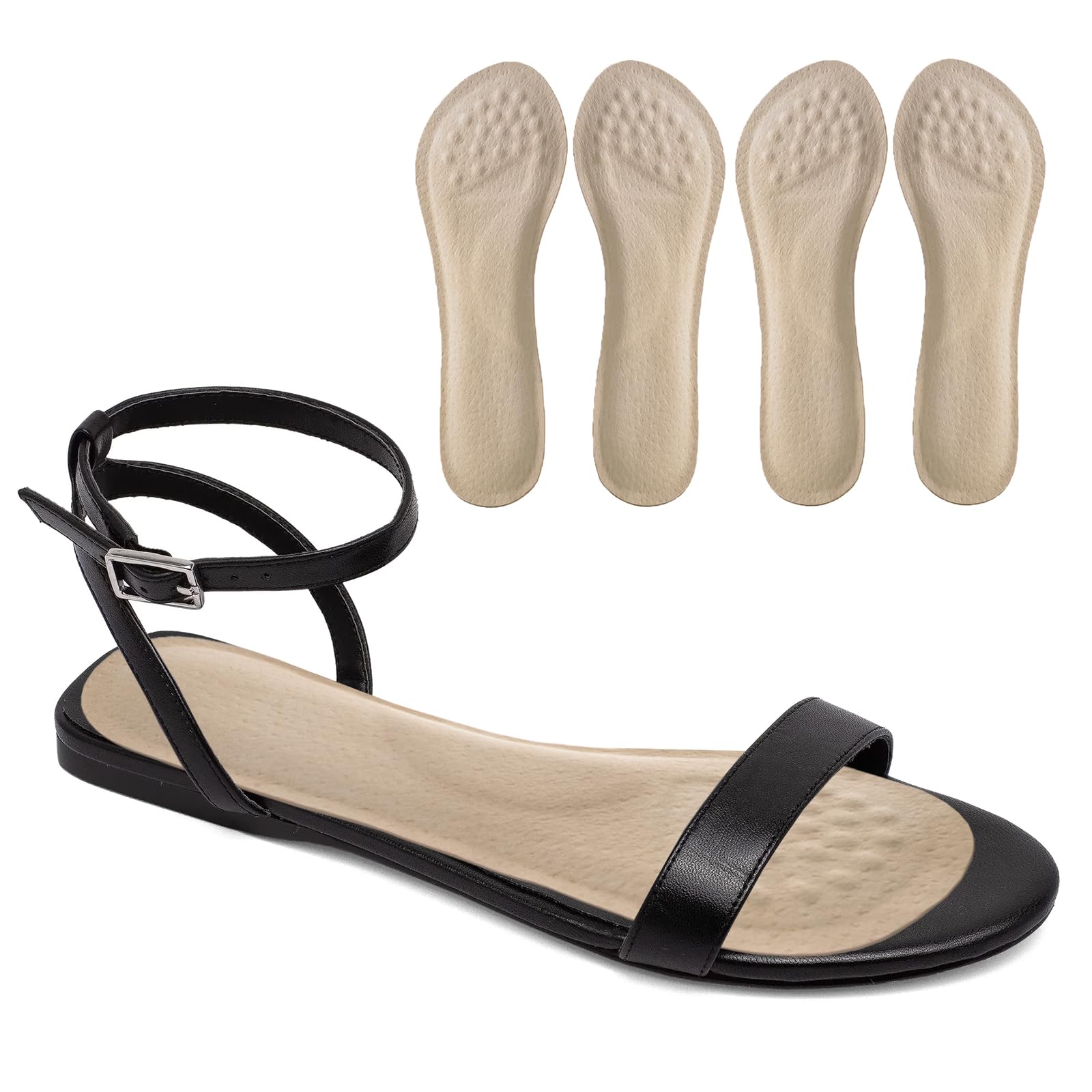 2 Pairs Pigskin High Heel Cushion Inserts for Women, Self Adhesive Arch Support Insoles for Flat Feet, Plantar Fasciitis and Pain Relief, No Slip Shoe