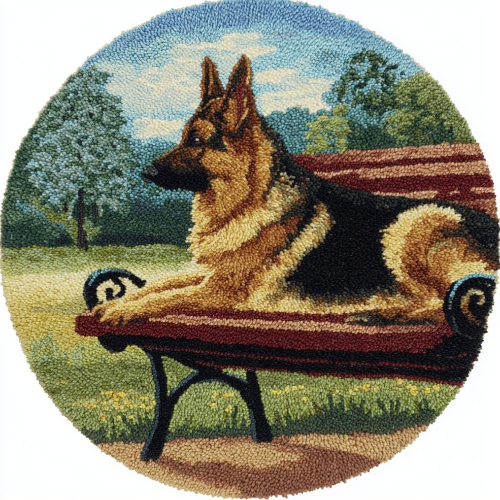 kitphoenix Round DIY Latch Hook Rug Kits German Shepherd 20X20Inch (50X50Cm) Easy for Beginners Round Carpet Crochet Yarn Craft Large Rug Hook and Latch Tapestry for Home Decor