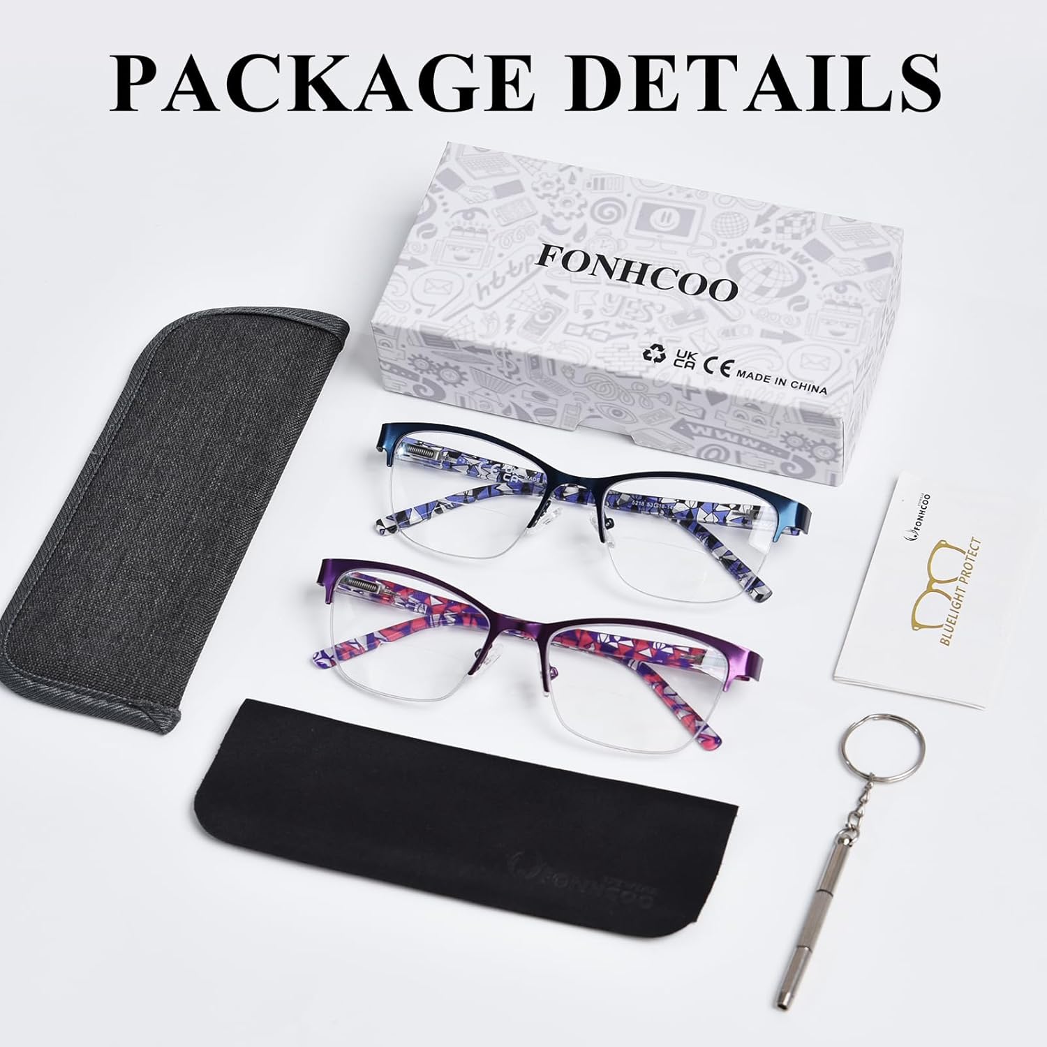 FONHCOO Bifocal Reading Glasses for Women, Metal Spring Hinge Blue Light Blocking Half Frame readers Anti UV/Glare/Eyestrain - Image 7