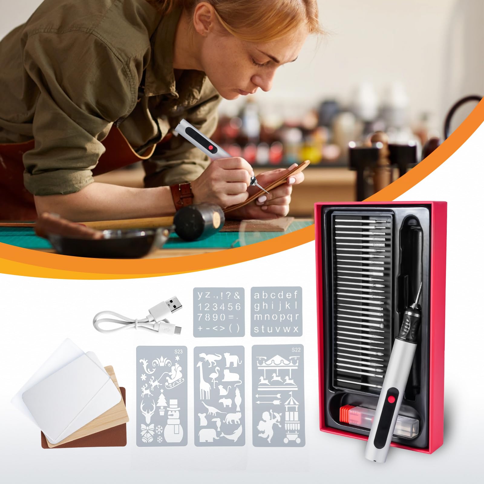 Appareil de gravure électrique pour verre et bois, kit de gravure sur verre, mini fraise avec 30 embouts, vitesse de rotation à 3 niveaux, stylo de gravure 10 W pour bricolage et artisanat, noir