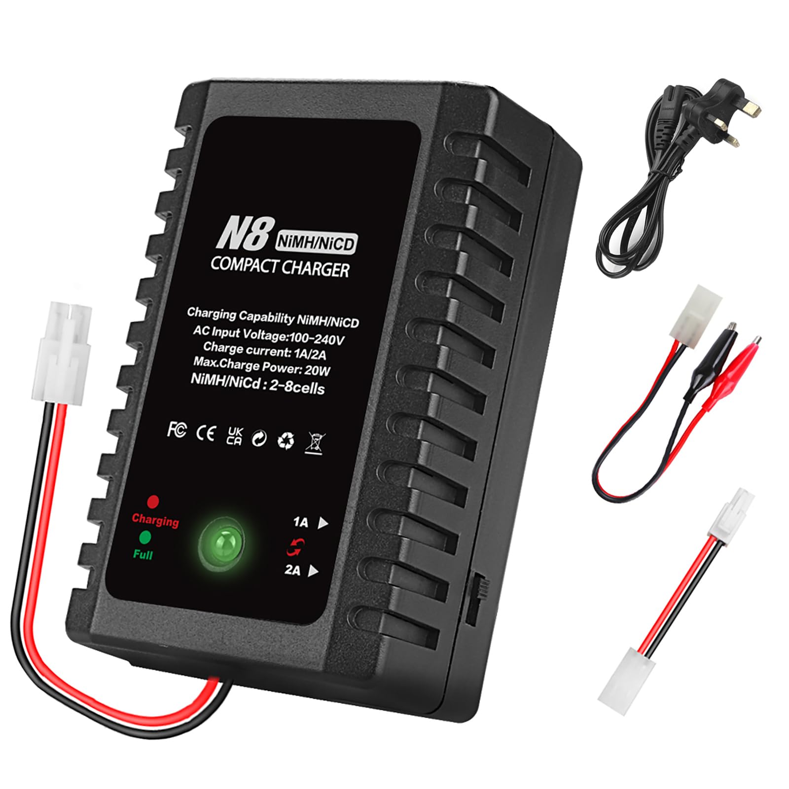 Haisito NiMH Battery Charger, 2-8s Smart NiMH/NiCd Battery Charger with Standard/Mini Plug 2.4V/9.6V, Suitable for RC Airsoft RC Cars, Boats, Drone Batteries