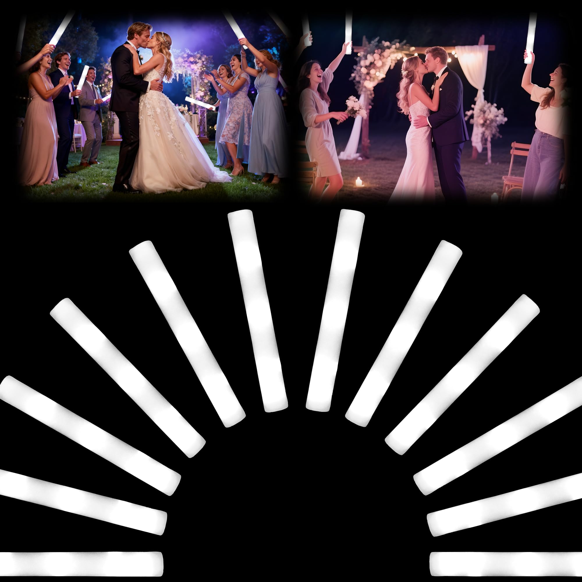 Design Wish 12 Pezzi Matrimonio Bastoncini Luminosi LED 34 cm Bastoncini Lampeggianti in Schiuma Bacchette Luminose Bianco Glow Stick 3 Modalità per Natale Compleanni Matrimoni Festa Accessori