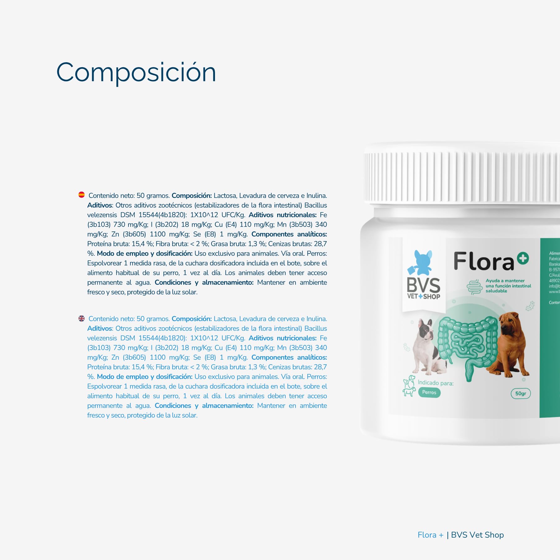 BVS Vet Shop | Flora Plus Probióticos para Perros | Ayuda a Mantener una Flora intestinal equilibrada y Saludable en tu Mascota |