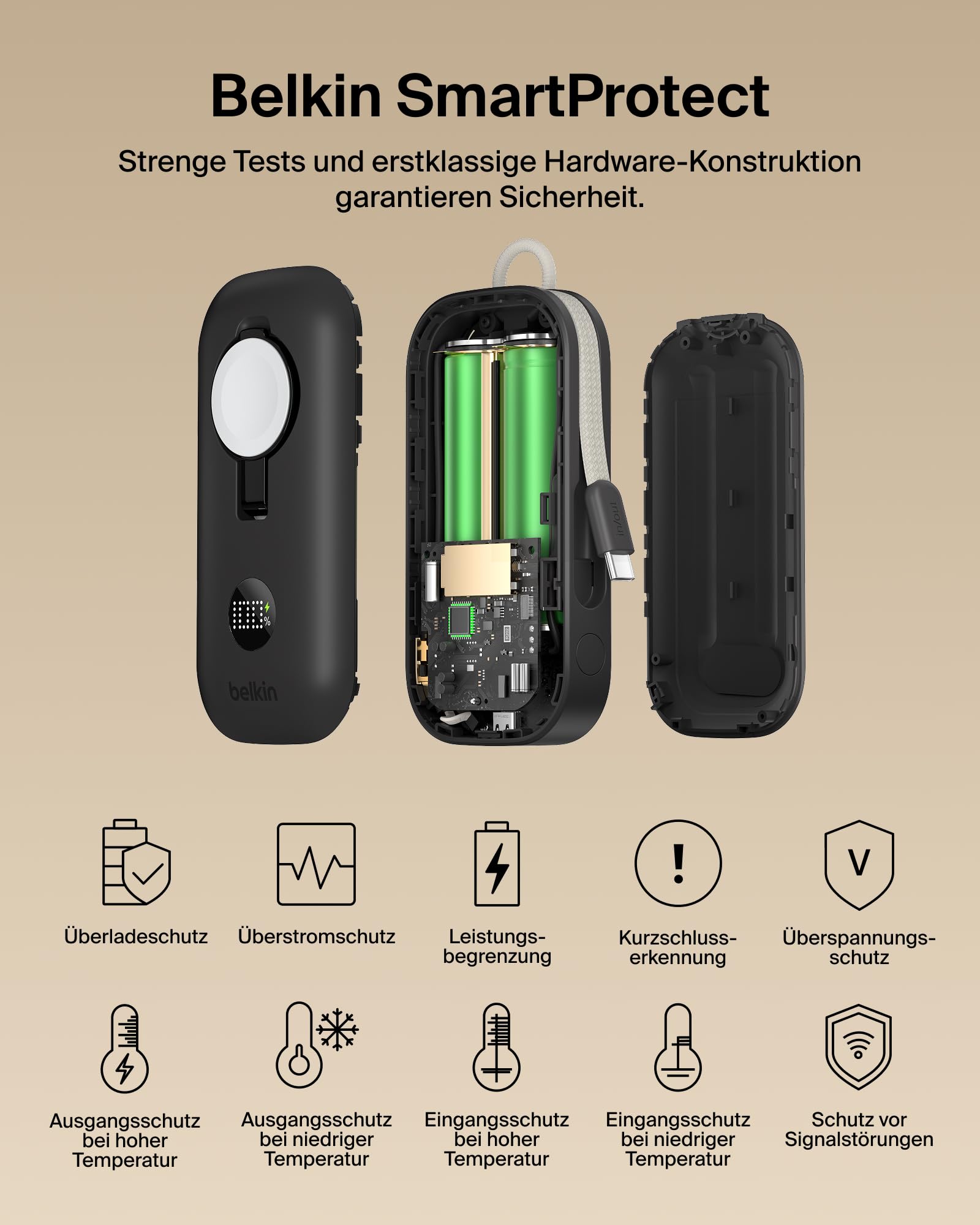 Belkin BoostCharge Pro 10000mAh Power Bank with Apple Watch Charger, Portable Charger with Integrated Braided USB C Cable and Digital Display, 45W, Battery Pack for Charging 3-Devices - Black