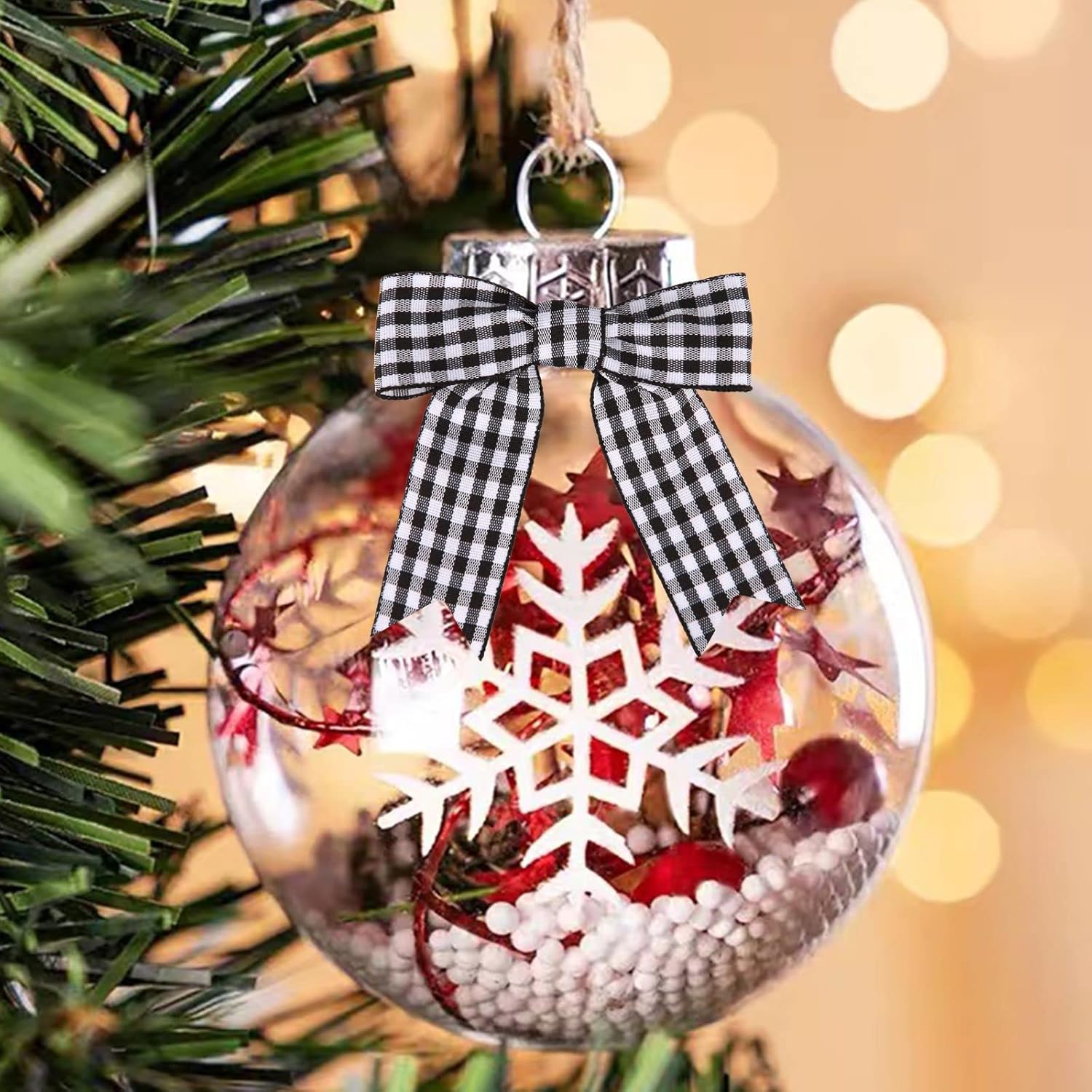 50 Pcs 3 Inches Twist Tie Bows Black and White Buffalo Plaid Check Pretied Grosgrain Ribbon Bows for Treat Bags Gift Wrapping Basket Wedding Baby Shower Brithday Christmas Party - Image 6