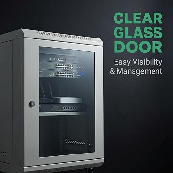 12U Wall-Mount & Rolling Network Cabinet for 19 Rack Equipment Locking Tempered Glass Door, Ventilated Side Panels, Adjustable Rails, Fan Ready, Cable Management, Heavy-Duty Steel