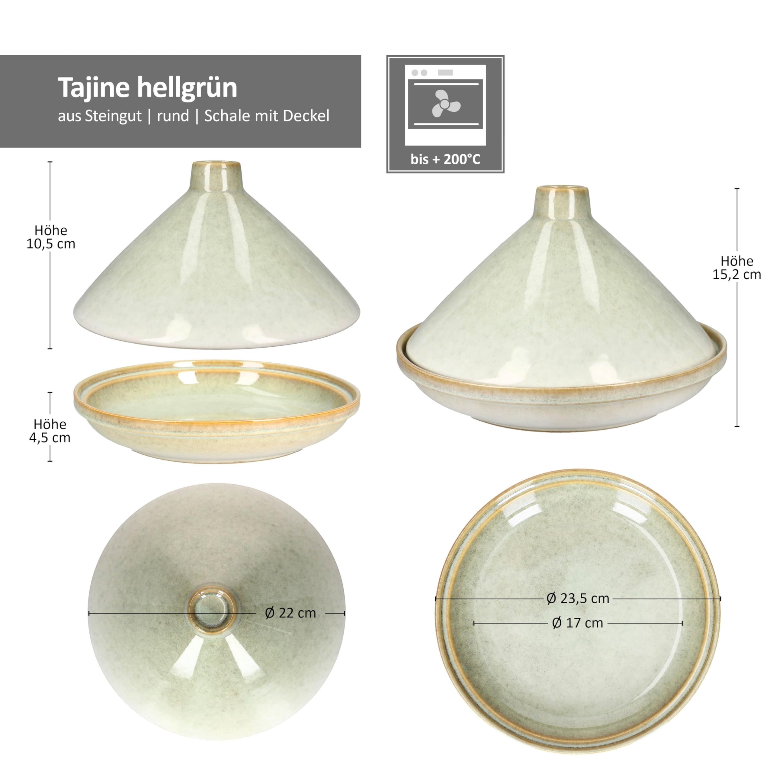 MamboCat Tajine aus Steingut hellgrün I orientalische Schmorform mit Deckel I mediterrane Servier- & Ofenform Schmorgerichte I Schale mit Deckel