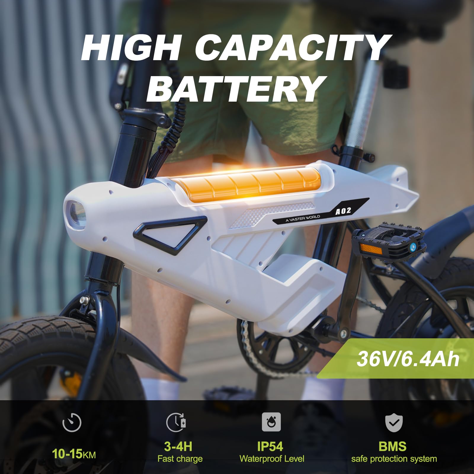 VDL E Bike Klappbar 14 Zoll Weiß für Erwachsene, Ebike mit 3+1 Modi, LCD Display, Doppelbremsen, Kompaktes e-Bike für Pendler, Reisen, Wohnmobil und Stadt