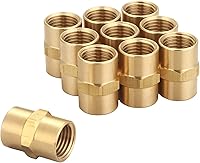 TTANYAHARDWARE 10 Pack Brass 1/4" NPT Female x Female Hex Couplings - Durable Air Hose Compressor Pipe Fittings