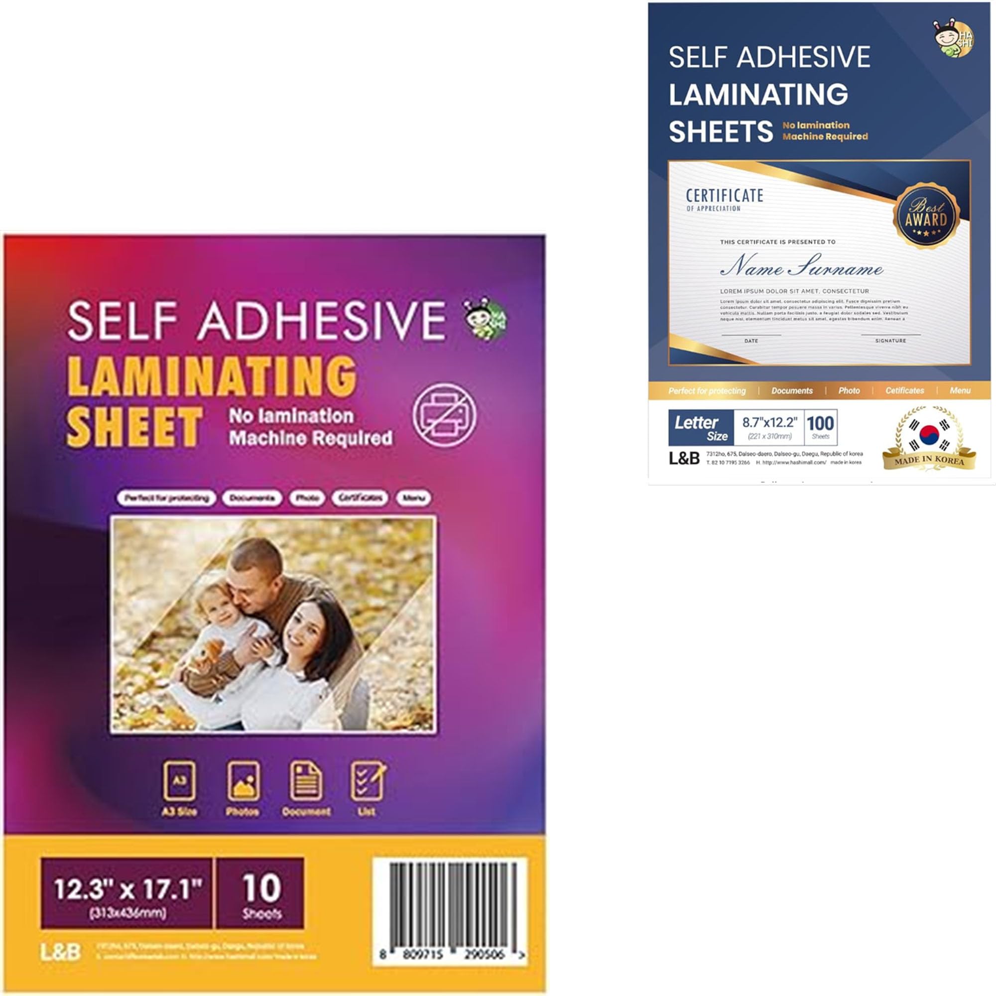 Menu Size 10 Sheets +Letter Size 100 Sheets - HA SHI Self Laminating