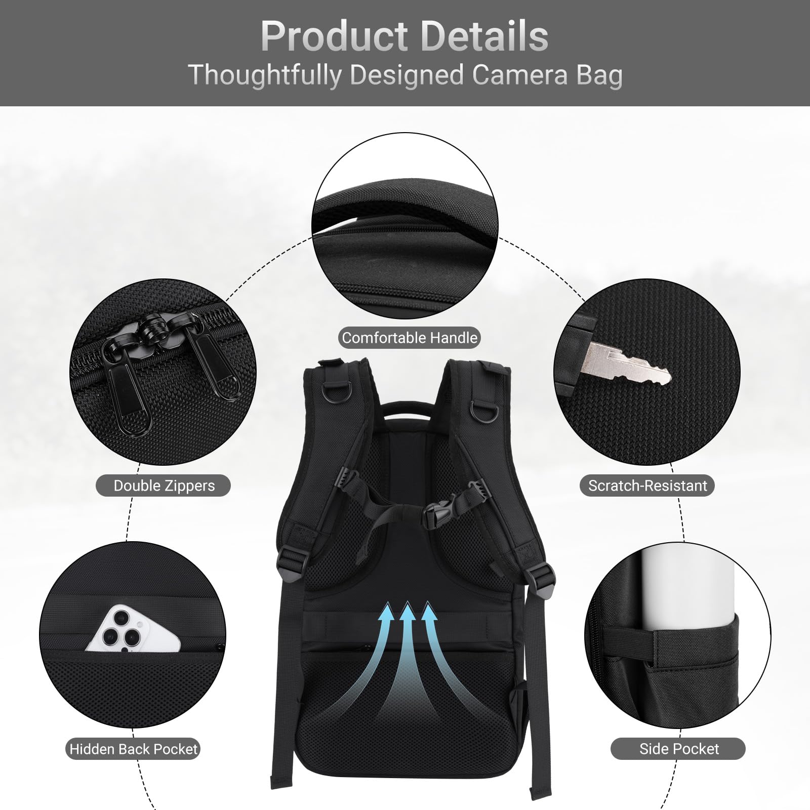 MOSISO Plecak na aparat, DSLR/SLR/plecak na aparat fotograficzny z uchwytem na statyw, kieszeń na laptopa 15,6", ochrona przed deszczem, kompatybilny z dronami Canon/Nikon/Sony/DJI Mavic, czarny