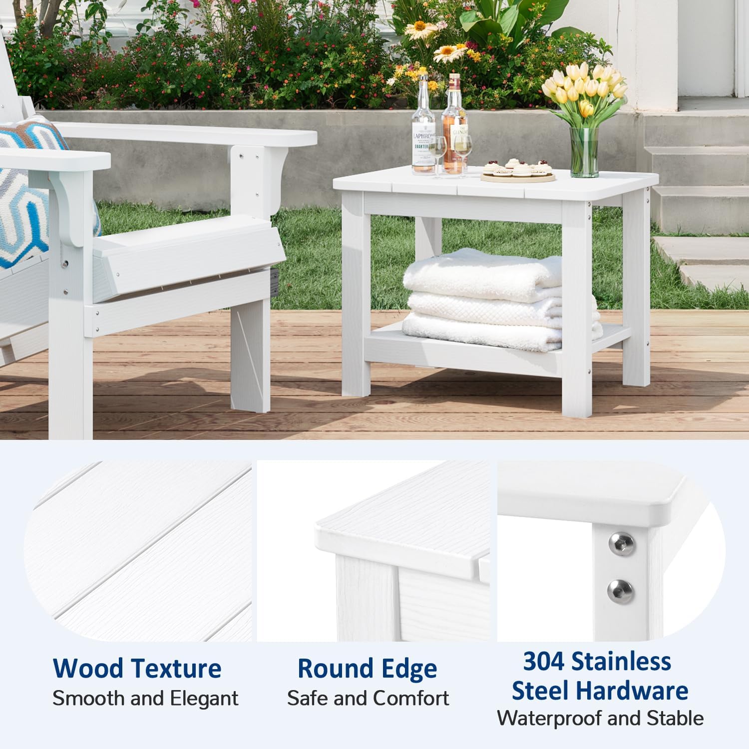 Patio Chairs Set, 3 Pieces Weatherproof HIPS Outdoor Furniture, Patio Chairs Conversation Sets with Side Table for Garden Porch Lawn & Backyard(White)