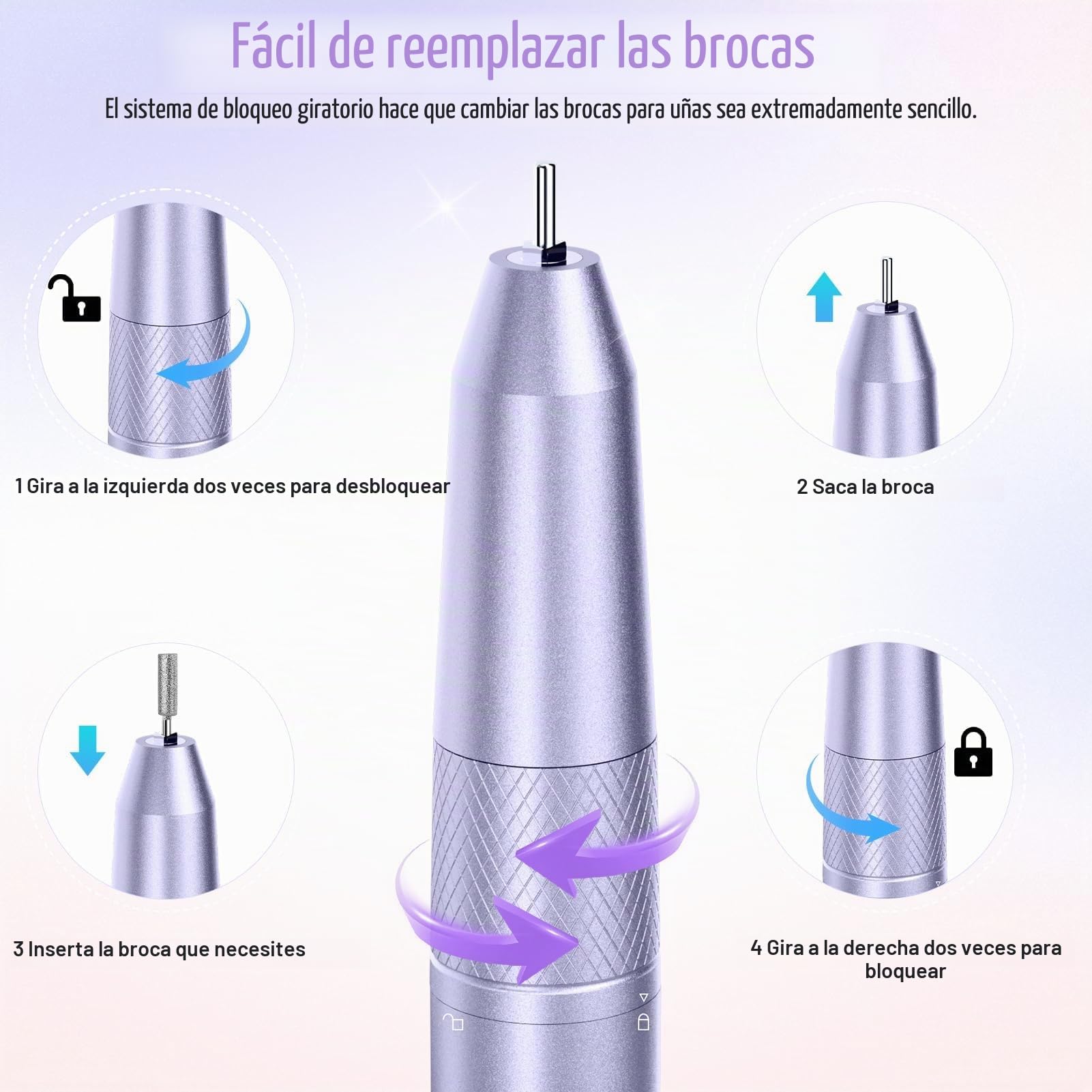 Taladro eléctrico para uñas profesional de 50000RPM, taladro eléctrico de eliminación rápida, taladro de uñas portátil recargable de 6000mAh para uñas acrílicas y de gel, pulido para manicura