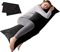 ELNIDO QUEEN 20x54 Inch Full Body Pillow with Black Pillowcase - Breathable Support for Pregnancy, Back Pain Relief & Side Sleeping