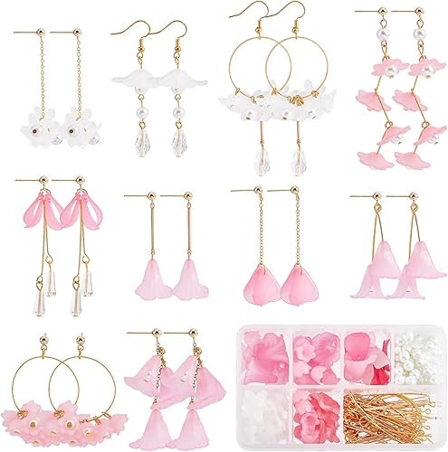 Miniatura 85 de SUNNYCLUE 1 caja de 10 pares de dijes acrílicos de flores florales 3D, kit de fabricación de aretes de lirio de cala para hacer joyas, iniciadores