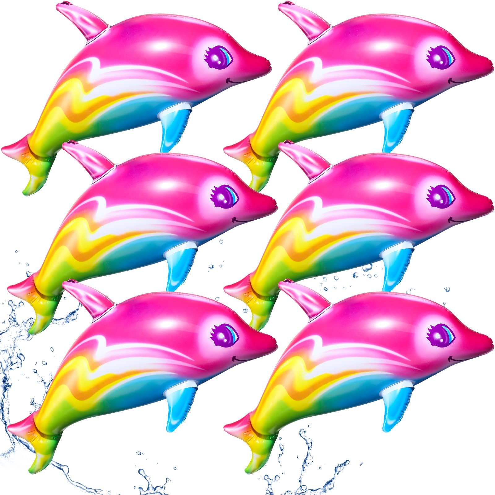 Zhanmai Dolphin Rainbow Inflatable Pool 36 Inch Summer Colorful Pink Poolside Aquatic Themed Decor Inflate Pool Beach Birthday Party Decoration(6 Pieces)
