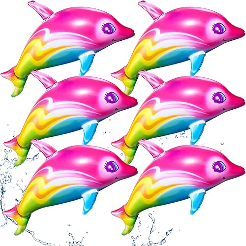 Zhanmai Piscina inflable de arcoíris de delfín de 36 pulgadas, decoración temática acuática colorida de verano, color rosa, decoración para piscina,