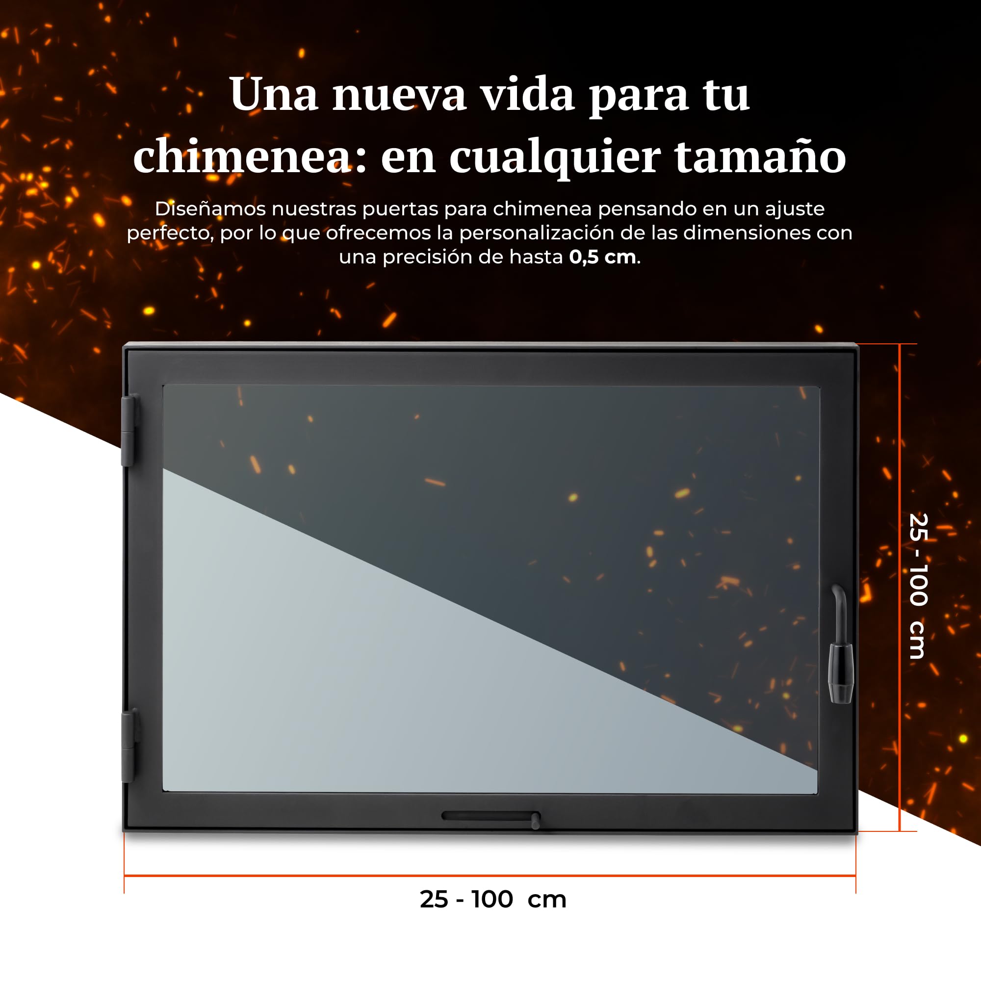 NM2 | Puertas Slimline a Medida | Marco Estrecho | para Chimenea, Estufa, Barbacoa y ahumador | Cristal vitrocerámico | Acero para chimeneas de Obra | Fabricación bajo Pedido
