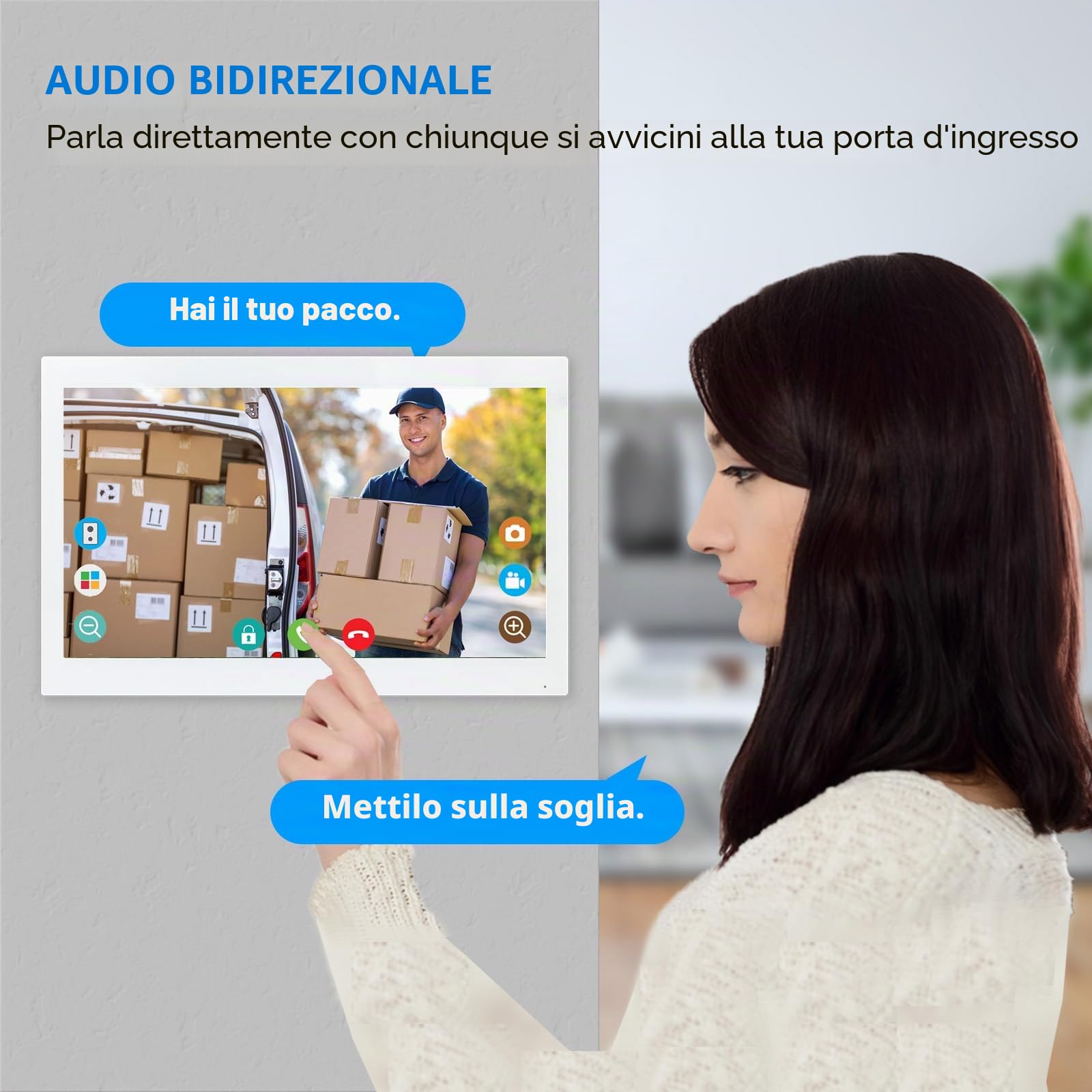 Videocitofono WiFi con videocitofono, 1080p, con monitor touch da 10 pollici, (cablato), supporta impronte digitali, schede RFID e sblocco password